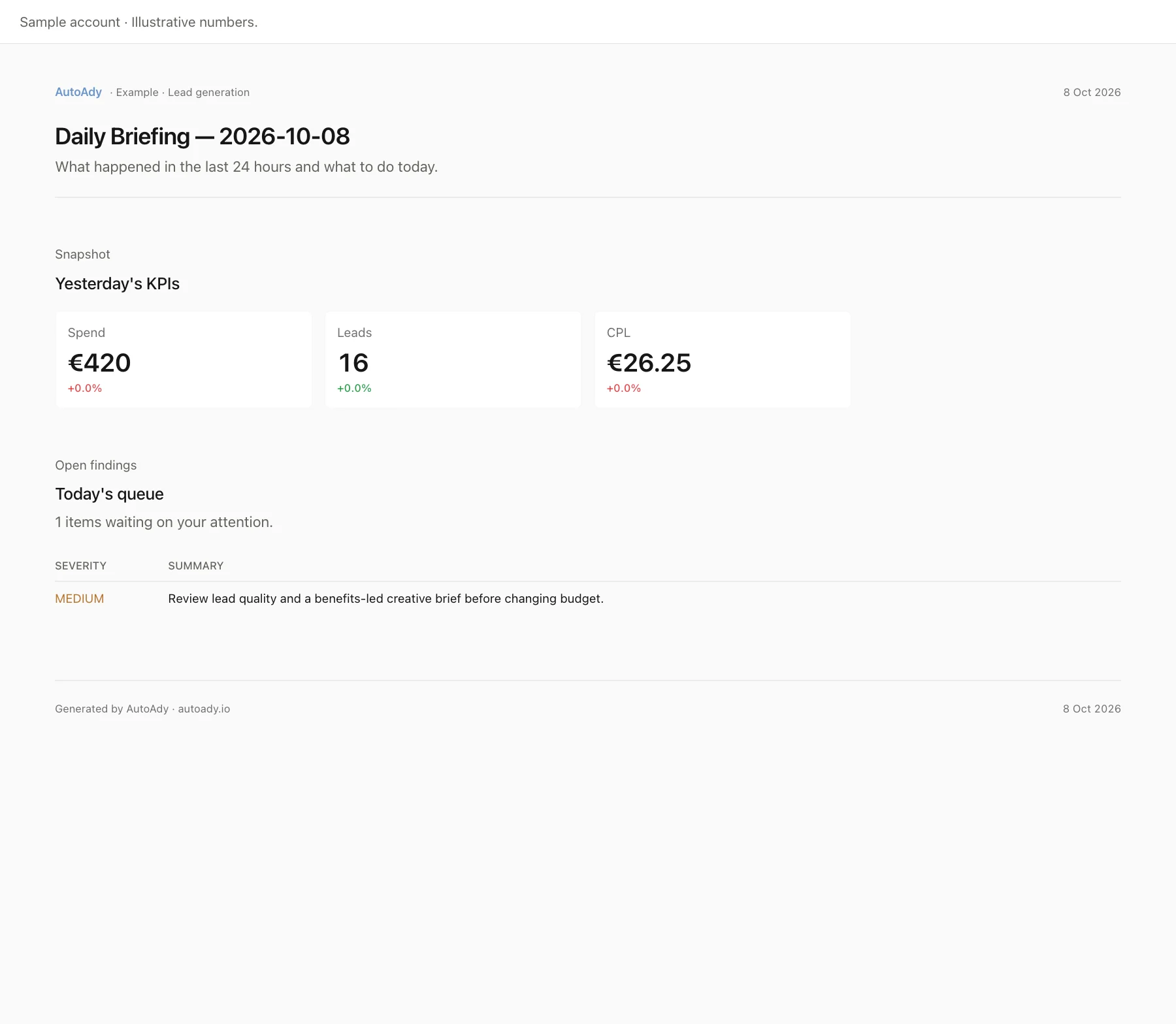 Native completed Daily Briefing report for an illustrative account